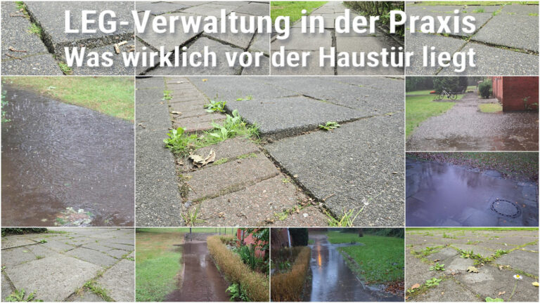 Defekte Gehwegplatten und Überschwemmungen vor LEG-verwalteter Wohnanlage – Beispiel Wiesenstraße in Aurich